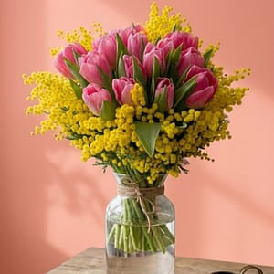 Pink Tulips & Mimosa